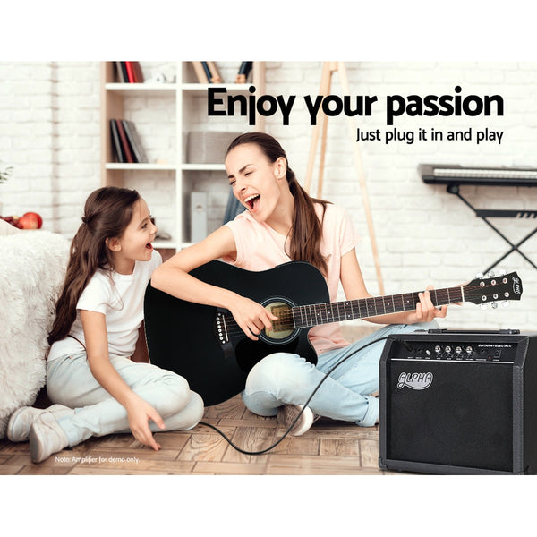 Alpha 41" Inch Electric Acoustic Guitar Classical Full Size Eq Bass Black Acoustic Guitars