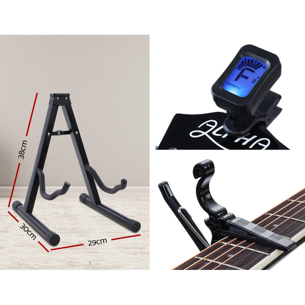 Alpha 41 Inch Electric Acoustic Guitar Classical Full Size Eq Capo Black Acoustic Guitars