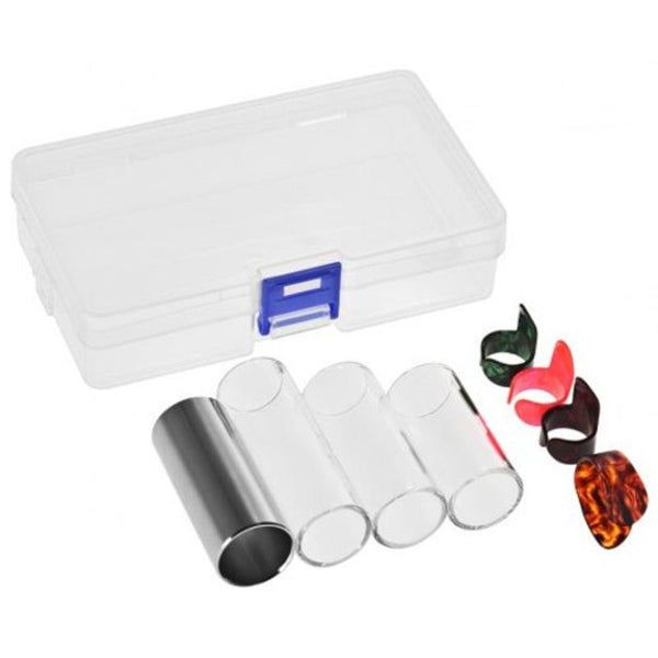 Guitar Slides Set 3 Size Glass 4 Pcs Metal Thumb Finger Picks Multi Guitar Accessories