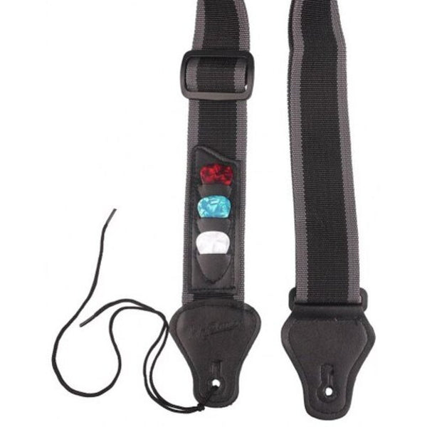Guitar Strap With 3 Pick Holders For Electric / Acoustic Gray Black Guitar Accessories