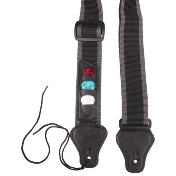 Guitar Strap With 3 Pick Holders For Electric / Acoustic Gray Black