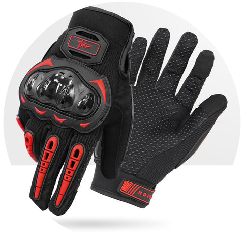 Size L Red And Black Protective Motorcycle Riding Hard Knuckle Armour & Touchscreen Fingertips Gloves