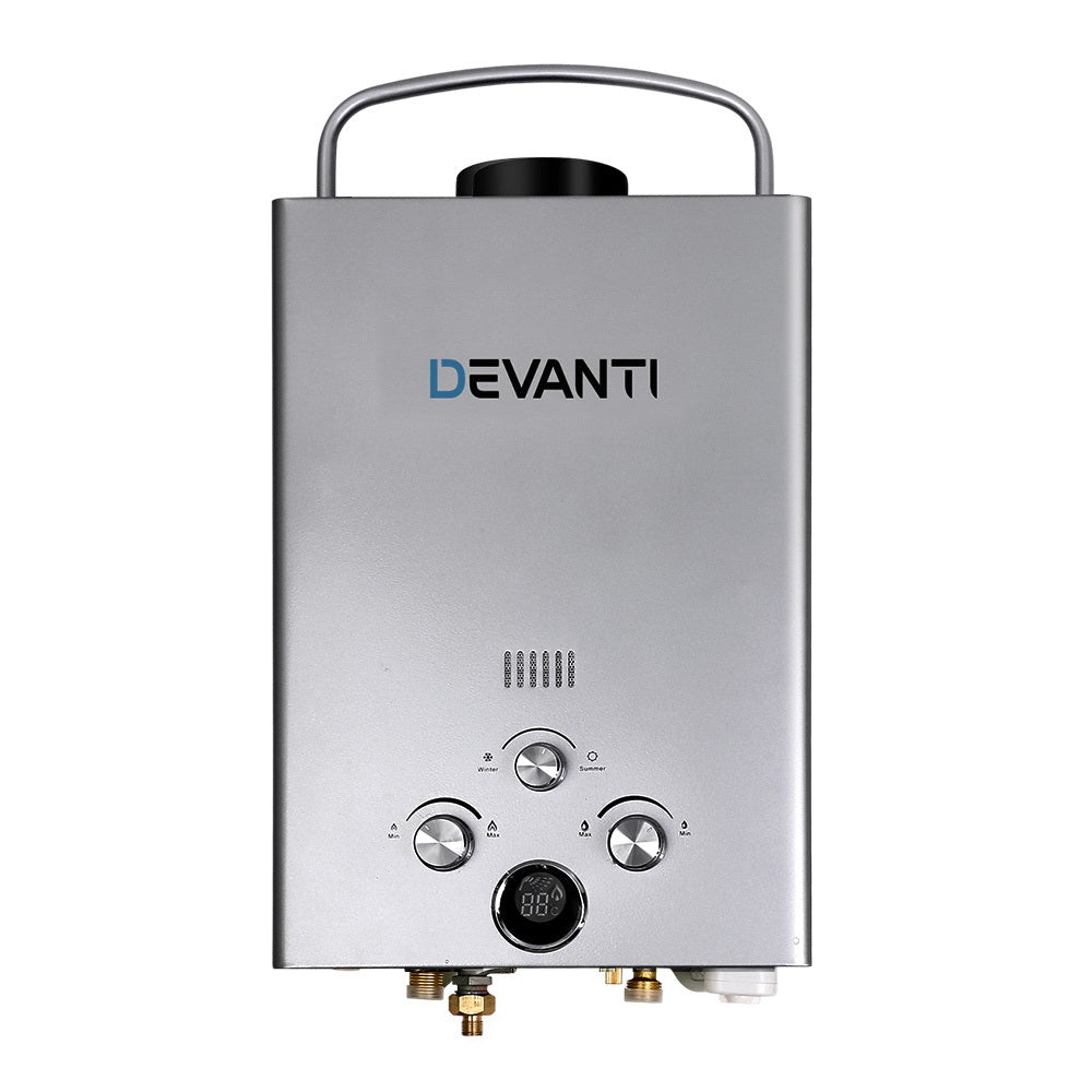 Devanti Gas Water Heater 8Lpm Outdoor Camping Shower Grey Water Heaters