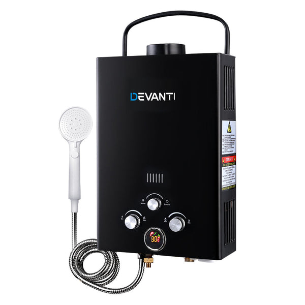 Devanti Outdoor Portable Gas Water Heater 8Lpm Camping Shower Black
