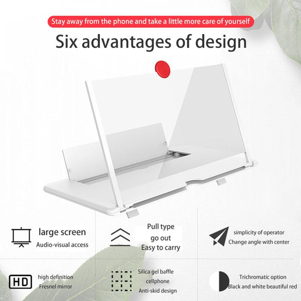 White 12 Inch Mobile Phone Screen Magnifier Amplifier Folding Design Mounts & Holders