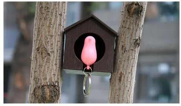 Bird Keychain Whistle Sparrow Birdhouse Home Wall Mount Ring Holder House Nest Chain Decor