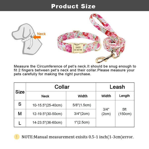 Handmade Personalized Floral Nylon Printed Dog Collar Leash Sets Leads & Head Collars