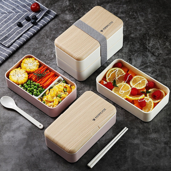 Bento Lunch Box Double Layer Container Utensil Chopstick Microwave Safe