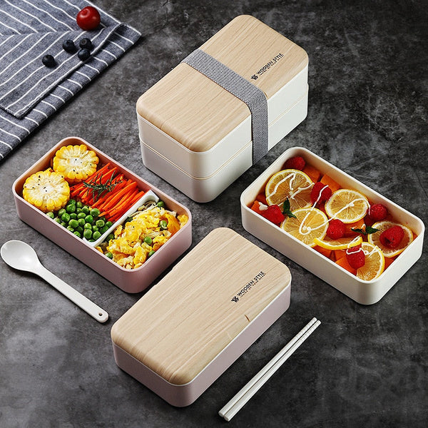 Bento Lunch Box Double Layer Container Utensil Chopstick Microwave Safe Lunchboxes