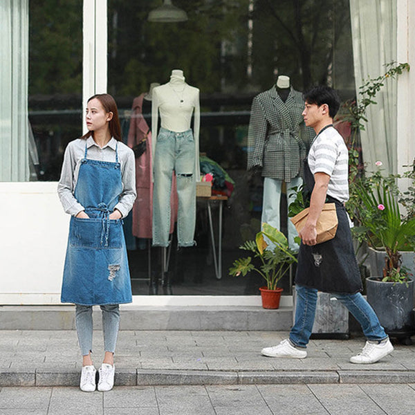 Aprons Unisex Multifunctional Adjustable Cotton Denim Crafting Kitchen Apron