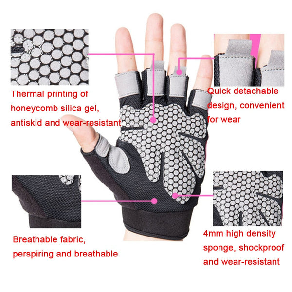 Half Finger Non Slip Breathable Fitness Weight Lifting Gloves Women Gloves Straps & Hooks
