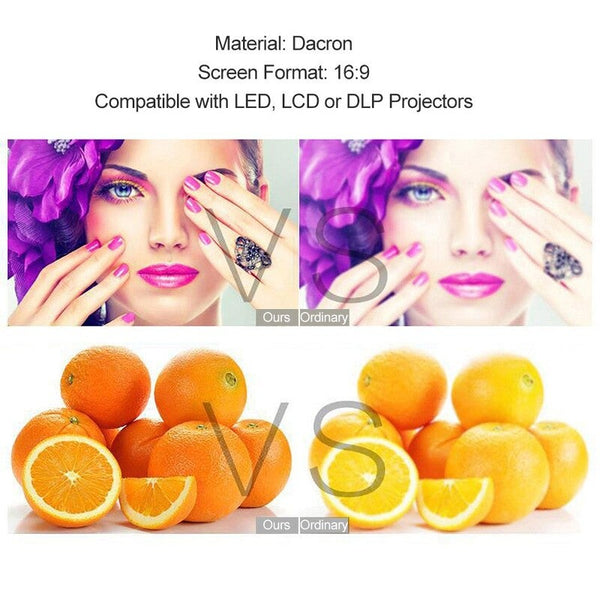 H100 169 Inch Portable Foldable Diagonal Projector Screen Hd Projector Screens