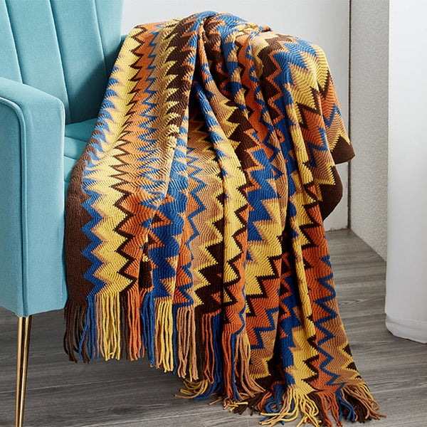 Aztec Boho Tassel Fringe Throw Blanket Couch Cover Home Decor Throws & Afghans