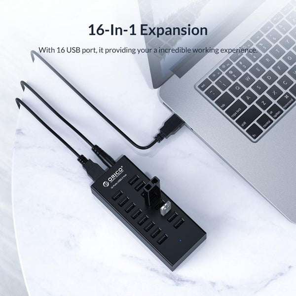 H1613 16 Port Usb2.0 Hub With 12V2a Power Adapter For Laptop Pc Tablet Black Usb Cables Hubs & Adapters