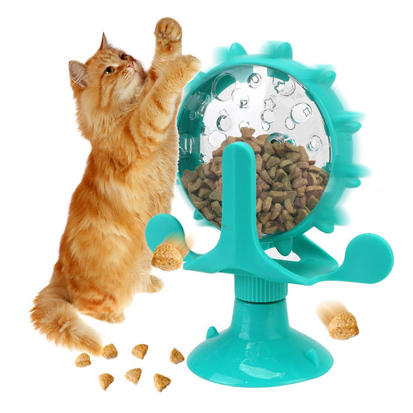 Pet Cat Feeding Interactive Wheel Spinning Leaking Food Dispensing Training Windmill Toy