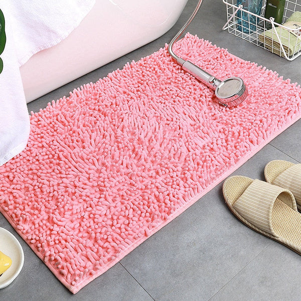 Soft Shaggy Chenille Solid Colour Non Slip Bath Mat Bath Mats Rugs & Toilet Covers