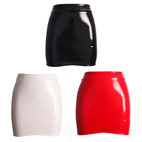 Shiny Patent Leather Faux Latex Tight Short Mini Skirt Fetish Women