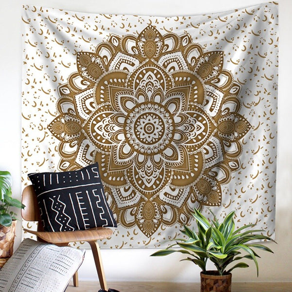 Gold White Mandala Tapestry Wall Hanging Boho Home Decor