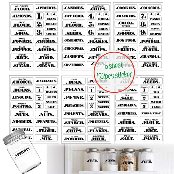 132Pcs Pantry Labels Spice Jar Stickers Food Organisation Kitchen Storage Tools Kitchen Labels