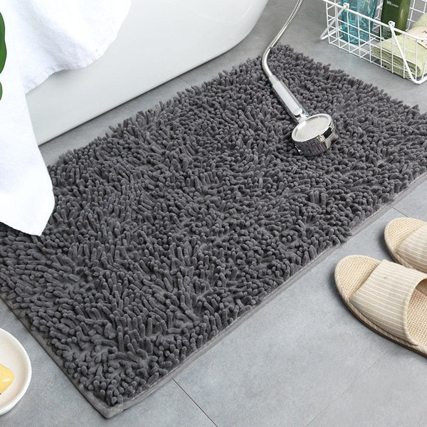 Soft Shaggy Chenille Solid Colour Non Slip Bath Mat Bath Mats Rugs & Toilet Covers