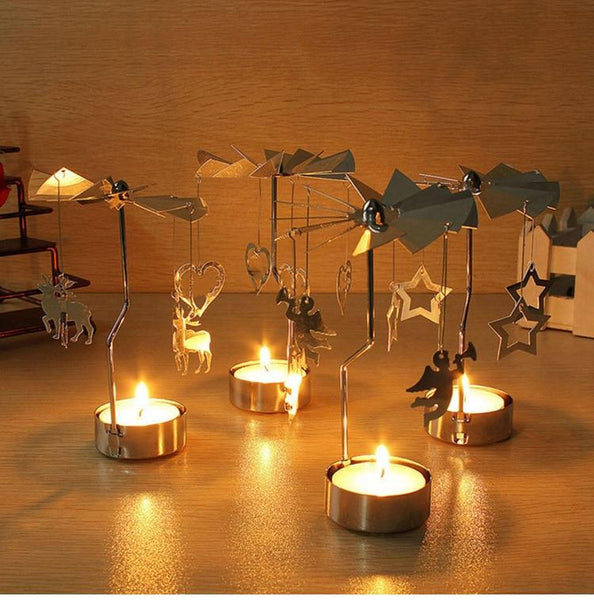 Rotating Metal Tealight Candle Holder Christmas Table Decor