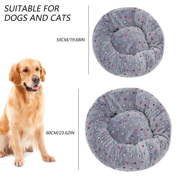 Colourful Dots Embroidered Soft Round Dog Bed Pet Nest Pet Beds