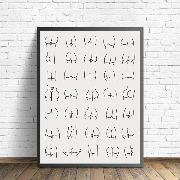 Butts Collage Canvas Wall Art Painting Funny Bathroom Modern Prints Minimalist Posters & Prints