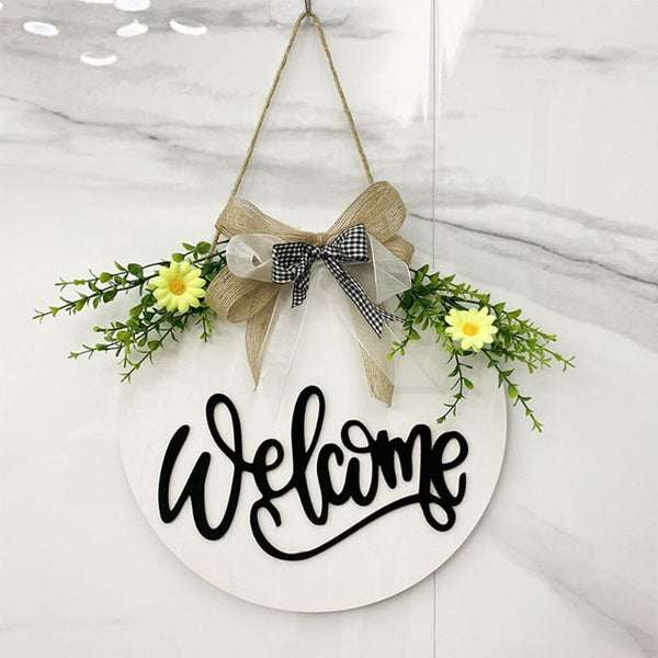 Welcome Hello Hanging Decoration Front Door Rustic Sign Plaques & Signs