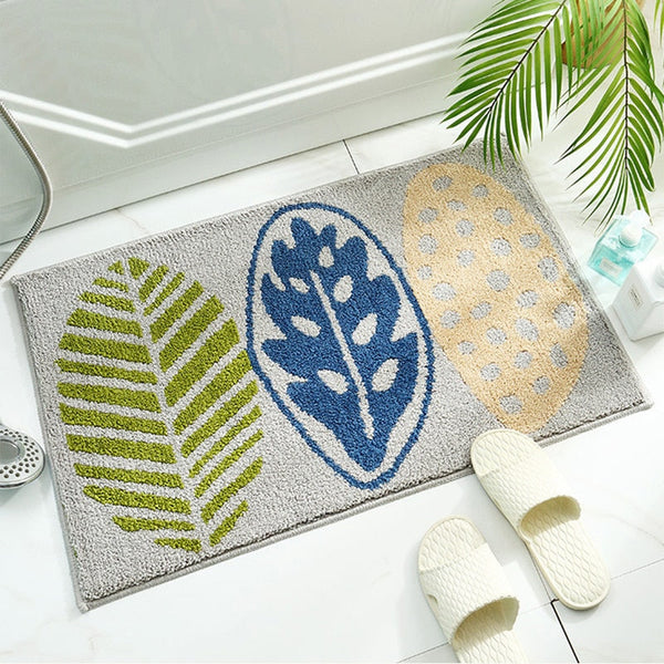 Green Leaves Non Slip Microfibre Soft Bath Mat Bath Mats Rugs & Toilet Covers