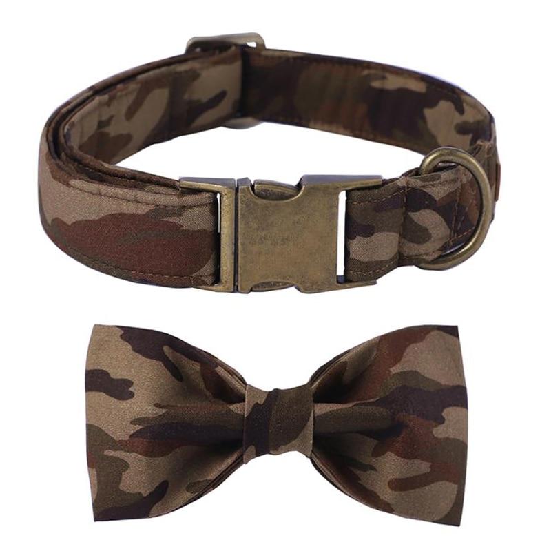 Camo Dog Collar Bow Tie Camouflage Design Pet Leads & Head Collars