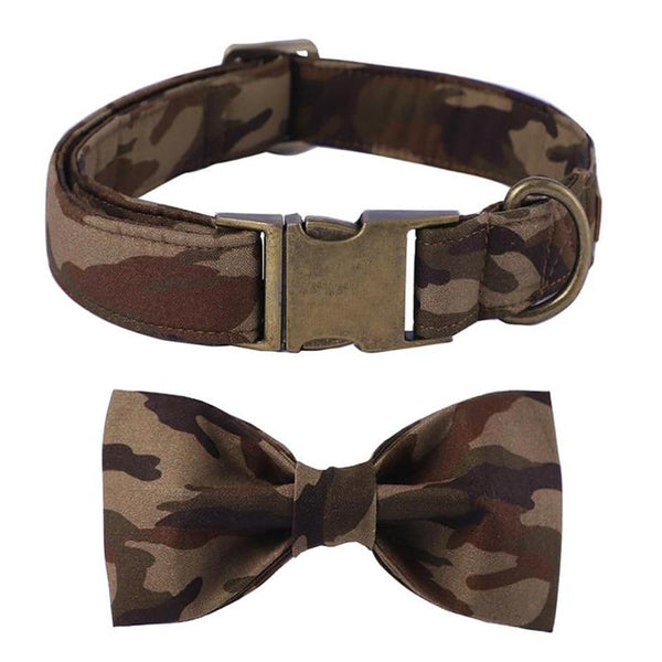Camo Dog Collar Bow Tie Camouflage Design Pet Leads & Head Collars
