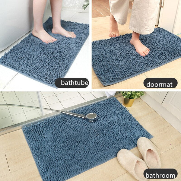 Soft Shaggy Chenille Solid Colour Non Slip Bath Mat Bath Mats Rugs & Toilet Covers