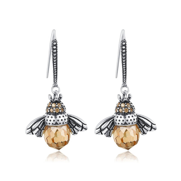 Veile Studios 925 Sterling Silver Yellow Bee Drop Women Earrings