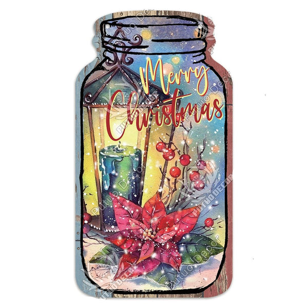 Christmas Mason Jar Shaped Wooden Sign Farmhouse Gift For Home Tree Decoration
