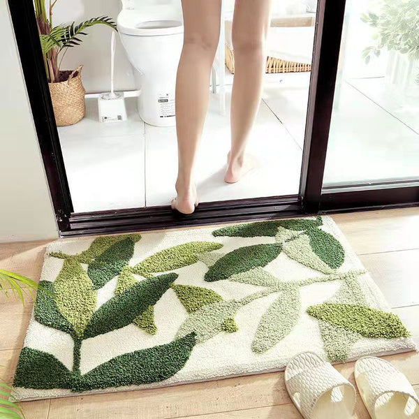 Green Leaves Non-Slip Microfibre Soft Bath Mat