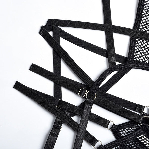 Mesh  Strappy Bandage Bodysuit Women Lingerie Colour Black Royal Blue White Bodysuits