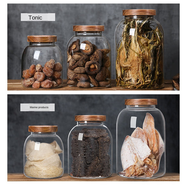 Acacia Wood Glass Kitchen Storage Containers Canisters & Jars