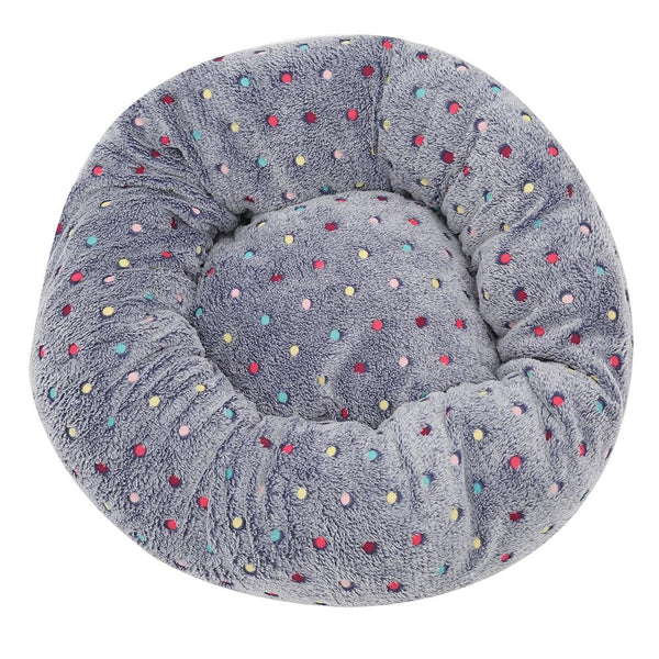Colourful Dots Embroidered Soft Round Dog Bed Pet Nest