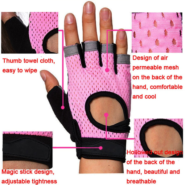 Half Finger Non Slip Breathable Fitness Weight Lifting Gloves Women Gloves Straps & Hooks