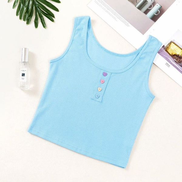 Harajuku Ribbed Knitted Tank Tops Women 2020 Summer Crop Casual Off Shoulder Vest Button Stretch Slim Basic Camisole Female