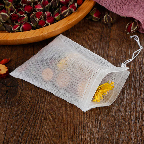100 Pieces Tea Bags Nonwoven Fabric Filter Spice Infuser With String Food Storage Containers