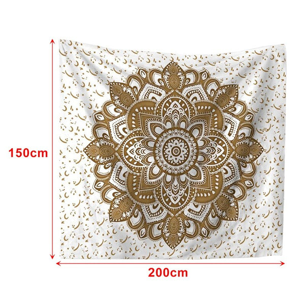 Gold White Mandala Tapestry Wall Hanging Boho Decor Tapestries