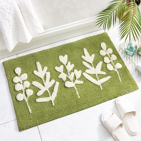 Green Leaves Non Slip Microfibre Soft Bath Mat Bath Mats Rugs & Toilet Covers