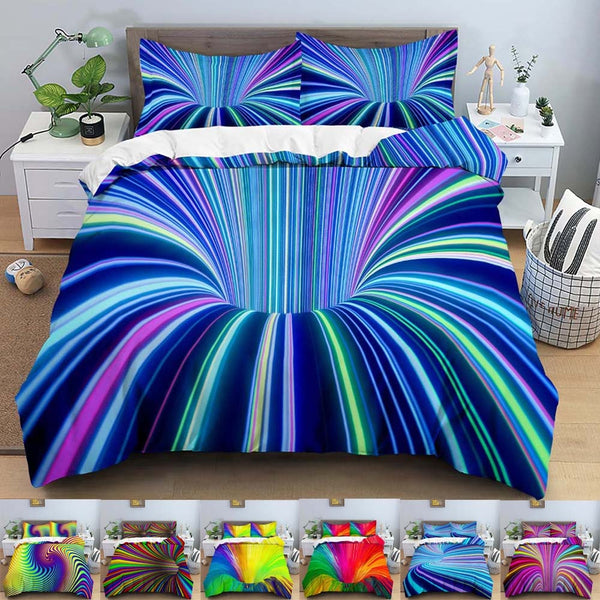 3D Printed Psychedelic Illusion Modern Colourful Queen Quilt Cover Set Quilt Covers