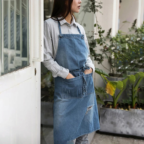 Aprons Unisex Multifunctional Adjustable Cotton Denim Crafting Kitchen Apron