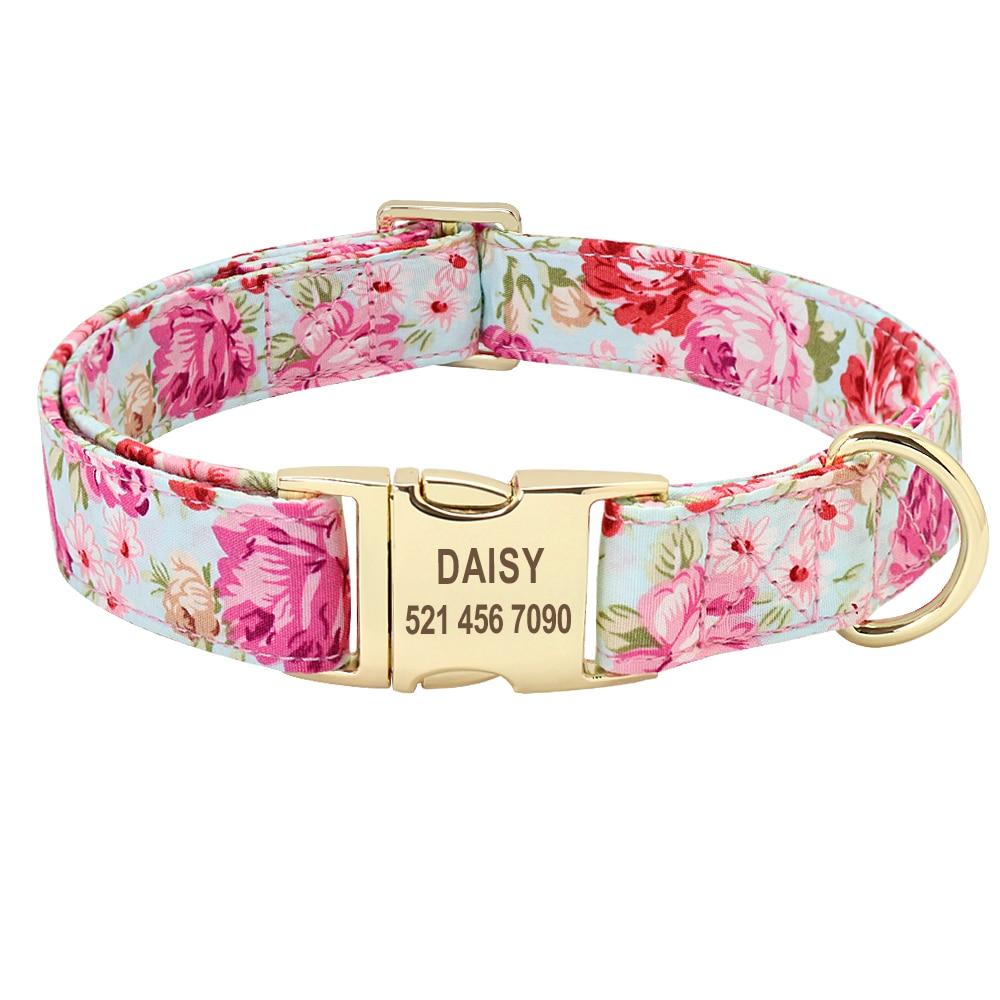 Handmade Personalized Floral Nylon Printed Dog Collar Leash Sets Leads & Head Collars