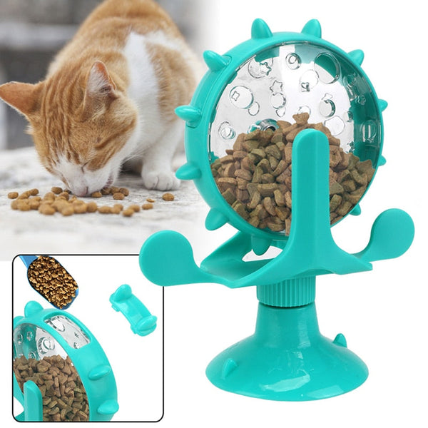 Pet Cat Interactive Feeding Spinning Wheel Leaking Food Dispense Windmill Toy Dog Toys