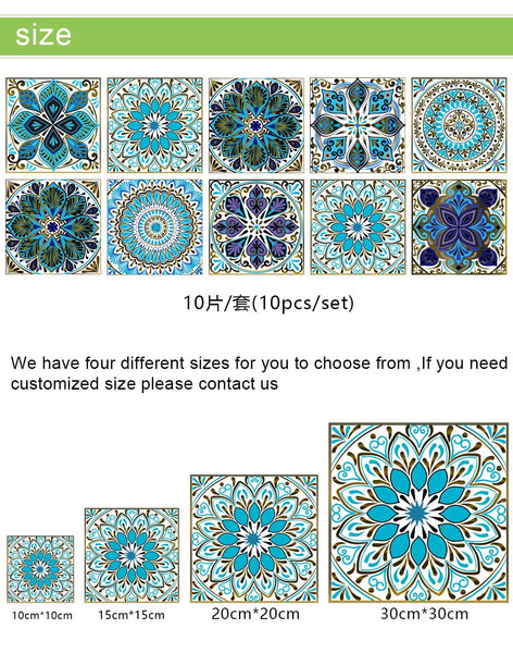 10 Piece Set Mandala Crystal Hard Film Tiles Wall Stickers Kitchen Bathroom Wardrobe Tile Décor