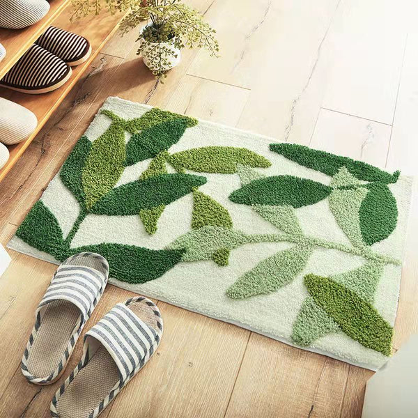 Green Leaves Non Slip Microfibre Soft Bath Mat Bath Mats Rugs & Toilet Covers