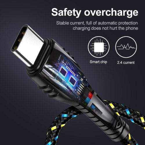 Phone Cables Cords 2.4A Nylon Fast Charging Date Sync For Micro Usb Type Samsung Xiaomi Huawei Black 50Cm